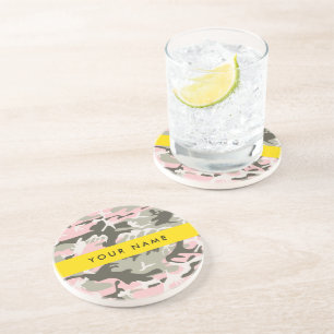 Dessous De Verre En Grès Camouflage Rose et Vert Personnalisez votre nom
