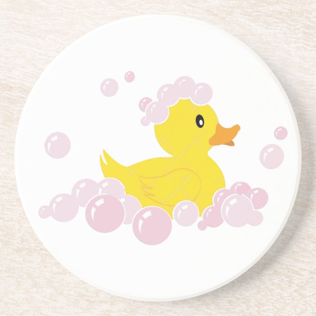 Dessous De Verre En Grès Canard dans des bulles roses (Devant)
