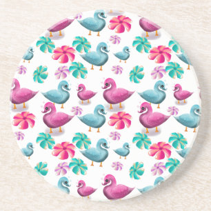Dessous De Verre En Grès Canard mignon motif floral Kawaii rose bleu