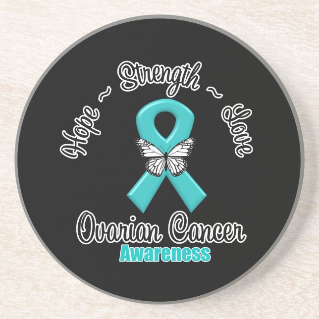 Dessous De Verre En Grès Cancer ovarien Espoir Force Amour (Devant)