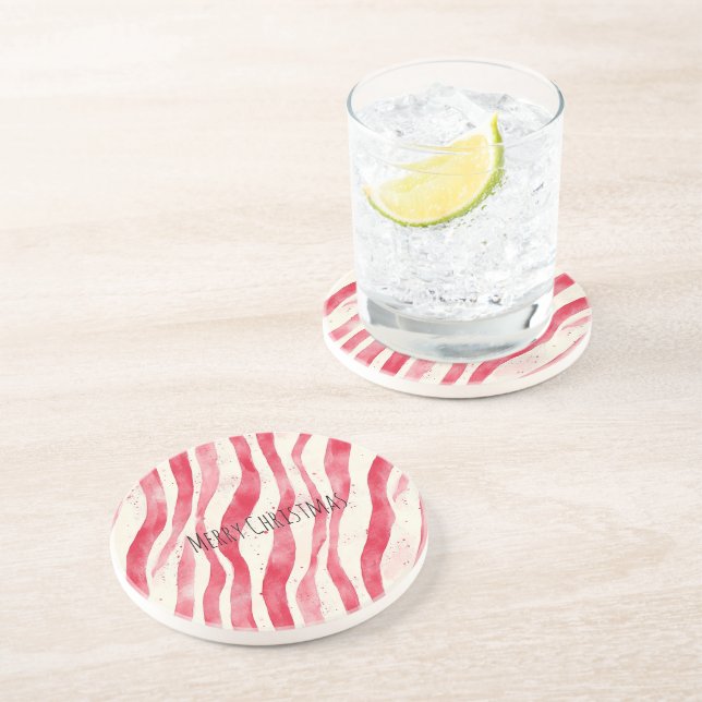 Dessous De Verre En Grès Canne de Noël rouge et blanche   (Côté)
