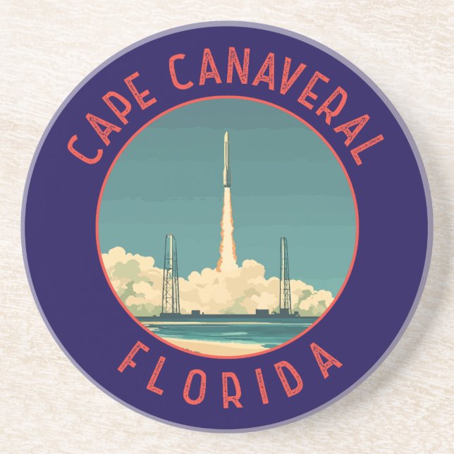 Dessous De Verre En Grès Cape Canaveral Floride Retro Cercle désorganisé (Devant)