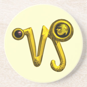 Dessous De Verre En Grès CAPRICORN ZODIAC ANNIVERSAIRE JEWEL Or, Onyx Noir