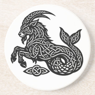 Dessous De Verre En Grès Capricorne — Encre Hantée Zodiaque Bouc‑Poisson