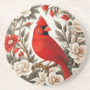 Dessous De Verre En Grès Cardinal du Nord Oiseau Belle Flore