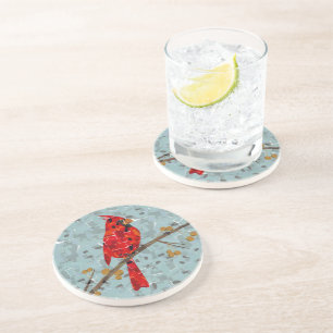 Dessous De Verre En Grès Cardinal Rouge, l'oiseau de Noël