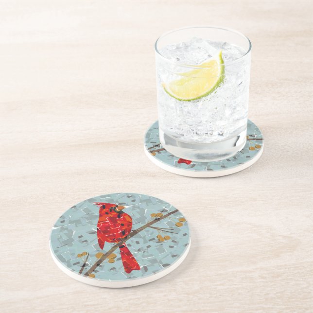 Dessous De Verre En Grès Cardinal rouge, l'oiseau de Noël (Côté)