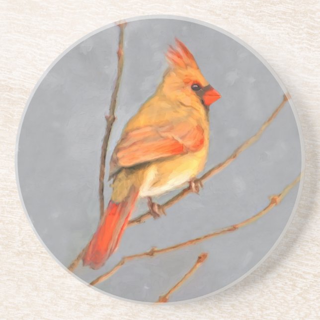 Dessous De Verre En Grès Cardinal sur la peinture de branche - Art original (Devant)