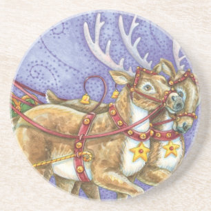 Dessous De Verre En Grès Caricature de Noël Santa Claus Sleigh Reindeer