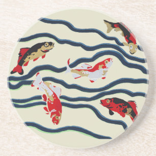 Dessous De Verre En Grès Carpe de style Art déco coloré, décoration marine