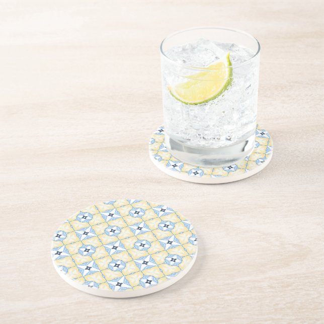 Dessous De Verre En Grès Carreau jaune et bleu (Côté)