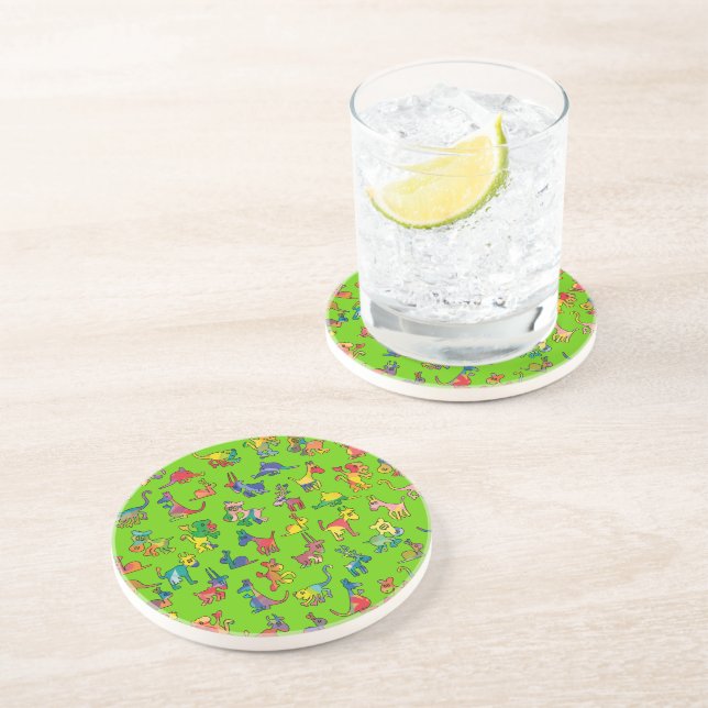 Dessous De Verre En Grès Carreaux de Motif Animaux Abstraits (Côté)