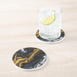 Dessous De Verre En Grès Carreaux décoratifs Abstraits de luxe - Noir, Or &