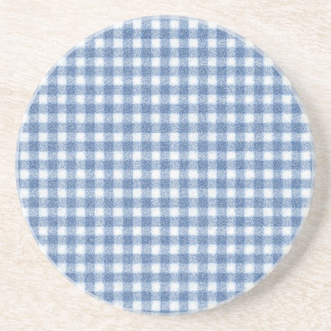Dessous De Verre En Grès Carreaux Gingham Bleu et Blanc Classiques  (Devant)