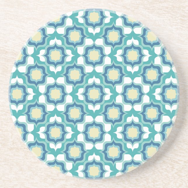 Dessous De Verre En Grès Carrelage Méditerranéen Rétro Bleu Blanc (Devant)
