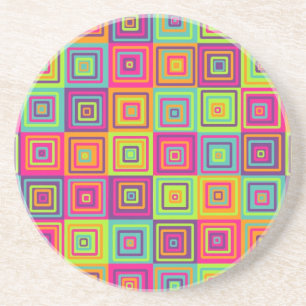 Dessous De Verre En Grès Carrés géométriques colorés