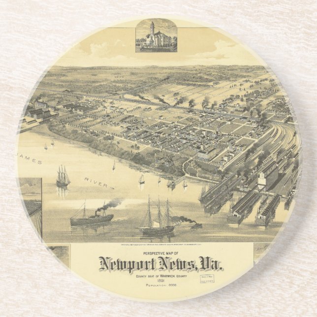 Dessous De Verre En Grès Carte 1891 du comté de la Virginie Warwick de (Devant)
