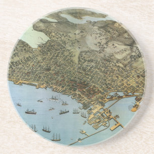 Dessous De Verre En Grès Carte ancienne vue aérienne de la ville de Seattle