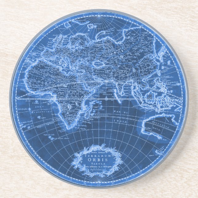 Dessous De Verre En Grès Carte antique du monde dans le bleu (Devant)