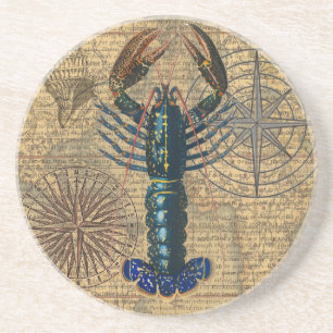 Dessous De Verre En Grès Carte de homard bleu vintage en collage : Thème na