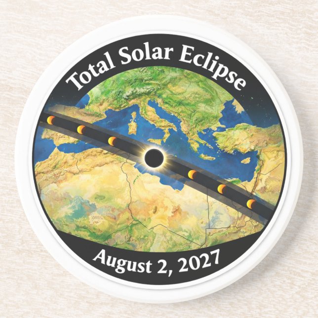 Dessous De Verre En Grès Carte de l'éclipse solaire totale 2027 (Devant)