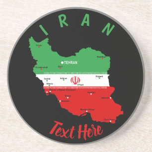 Dessous De Verre En Grès Carte de l'Iran avec drapeau et emblème