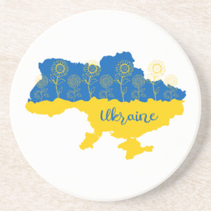 Dessous De Verre En Grès Carte de l'Ukraine avec tournesol et drapeau ukrai