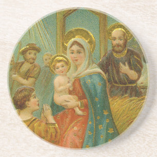 Dessous De Verre En Grès Carte de Noël de la Nativité de l'ère édouardienne