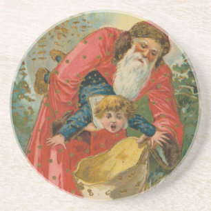 Dessous De Verre En Grès Carte de Noël vintage, Père Noël, Enfant turbulent