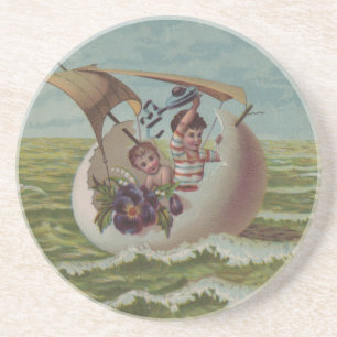 Dessous De Verre En Grès Carte de Pâques Antique Œuf de Voile Enfants