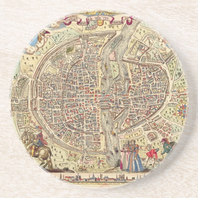 Dessous De Verre En Grès Carte de Paris, 1576 (Devant)