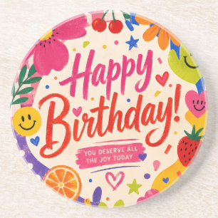 Dessous De Verre En Grès Carte de vœux d'anniversaire colorée rétro pop ave