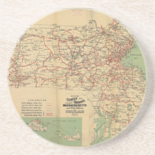 Dessous De Verre En Grès Carte des chemins de fer de rue du Massachusetts