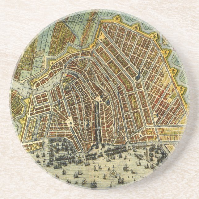 Dessous De Verre En Grès Carte des rues antiques d'Amsterdam, Pays-Bas (Devant)