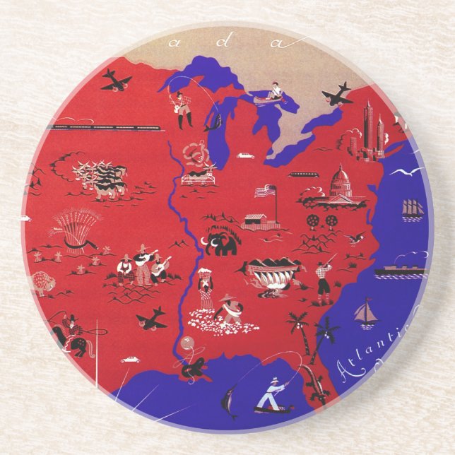 Dessous De Verre En Grès Carte du Bureau de voyage des États-Unis d'Amériqu (Devant)