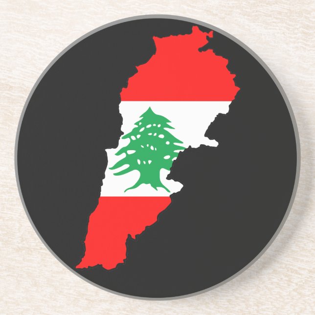 Dessous De Verre En Grès Carte du Liban avec aimant en pierre de drapeau (Devant)