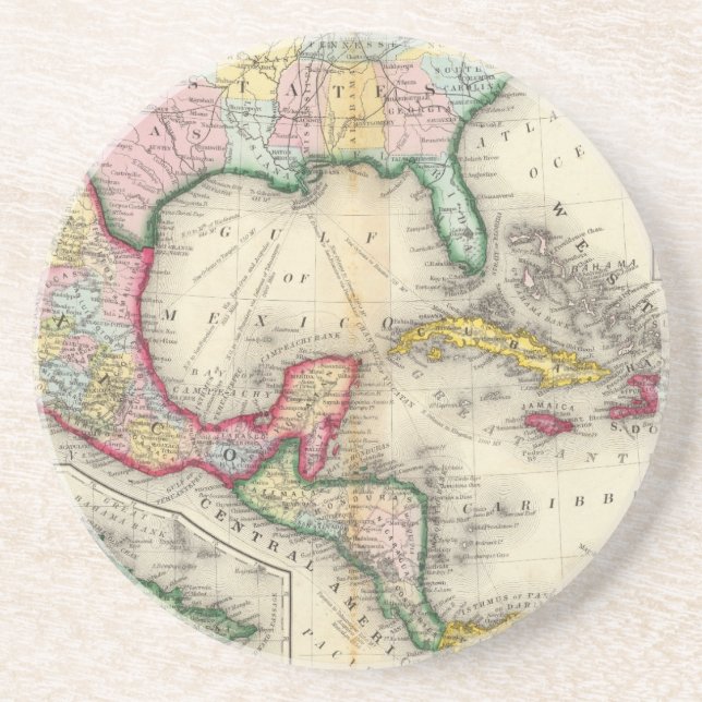 Dessous De Verre En Grès Carte Du Mexique, Amérique Centrale (Devant)