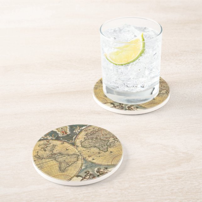 Dessous De Verre En Grès Carte du monde antique en détresse #2 (Côté)