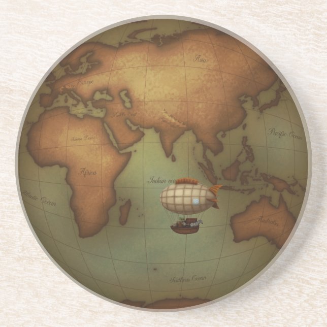 Dessous De Verre En Grès Carte du monde néo-victorien Steampunk Airship Zep (Devant)