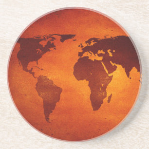 Dessous De Verre En Grès Carte du monde orange vintage