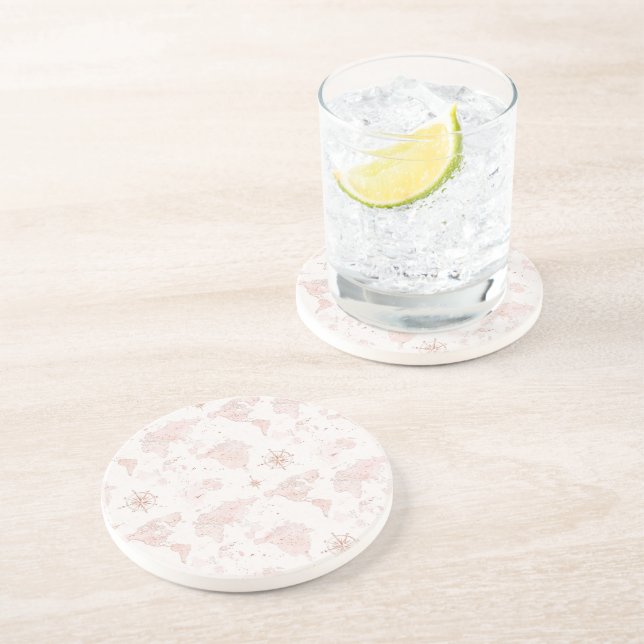 Dessous De Verre En Grès Carte du monde rose (Côté)
