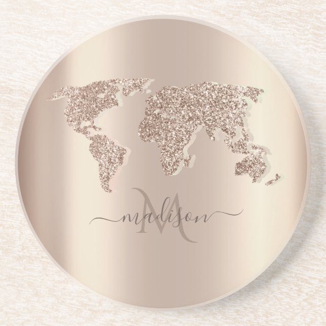 Dessous De Verre En Grès Carte du Monde Voyage Monogramme Pailleté (Devant)