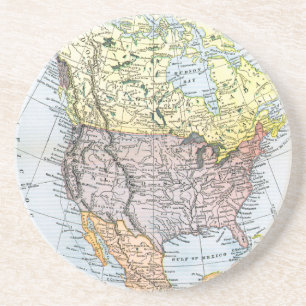 DESSOUS DE VERRE EN GRÈS CARTE : L'AMÉRIQUE DU NORD, 1890