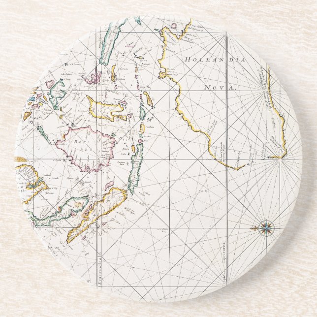 DESSOUS DE VERRE EN GRÈS CARTE : LES INDES EST, 1670 (Devant)