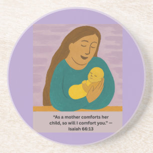 Dessous De Verre En Grès Carte postale Isaiah 66:13 Mère et bébé réconforta
