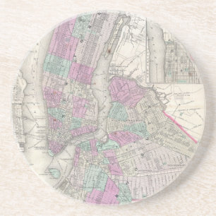 Dessous De Verre En Grès Carte vintage de NYC et de Brooklyn (1866)