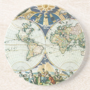 Dessous De Verre En Grès Carte vintage du Vieux Monde par Pieter Goos, 1666