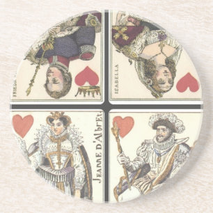 Dessous De Verre En Grès Cartes de jeu vintages - rois et Queens des coeurs