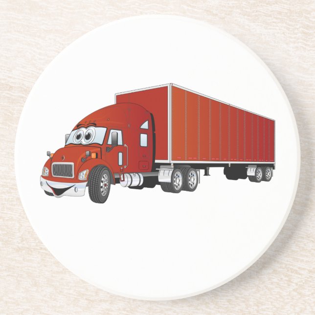 Dessous De Verre En Grès Cartoon Semi Truck Red Trailer (Devant)