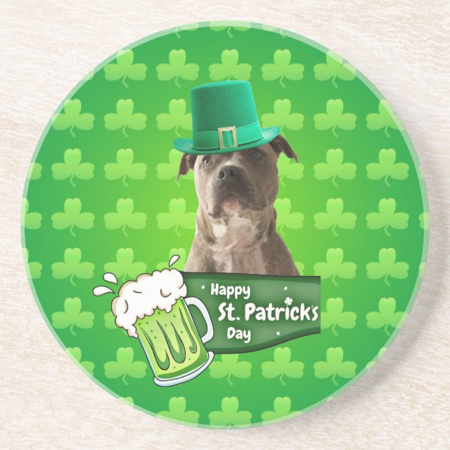 Dessous De Verre En Grès Casquette de la Saint-Patrick Jour du Chien à Taur (Devant)